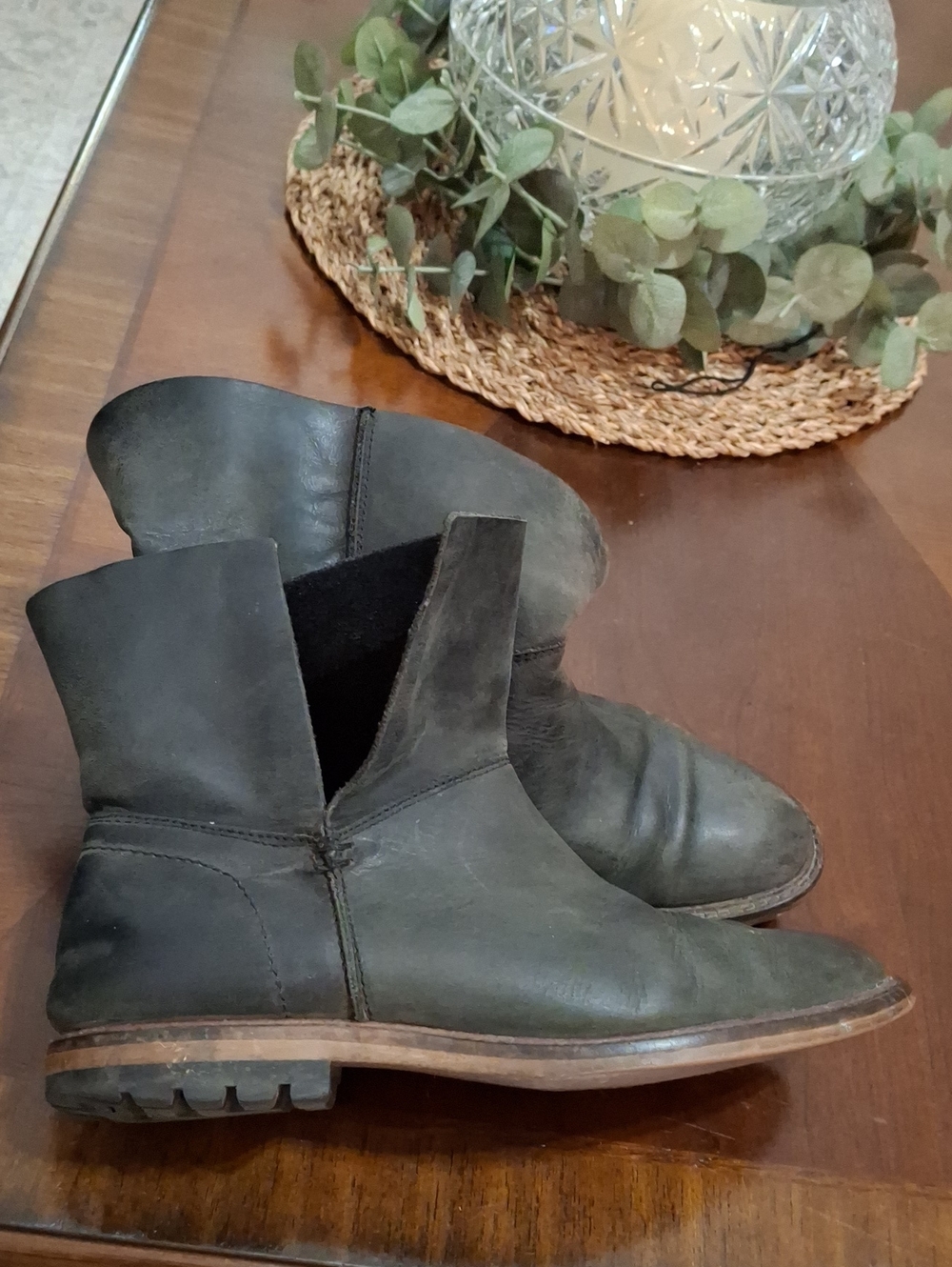 Kelsi Dagger Borough Pull Up Boho Leather Boots Size 7.5 Distressed Dark Gray